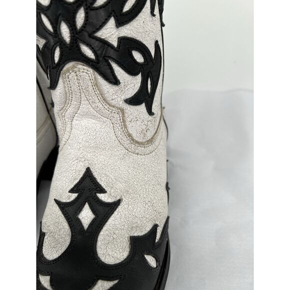 Laredo Aladina Boots Distressed White Leather Black Overlay Size 8 Western Cowgi - Picture 7 of 14